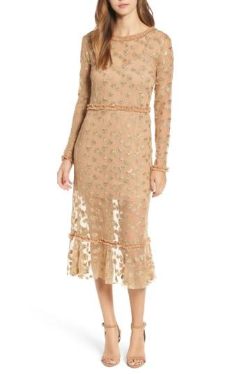 Women's For Love & Lemons Golden Garden Tulle Midi Dress - Metallic