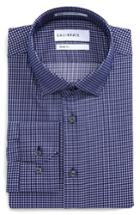 Men's Calibrate Trim Fit Stretch Check Dress Shirt 32/33 - Blue