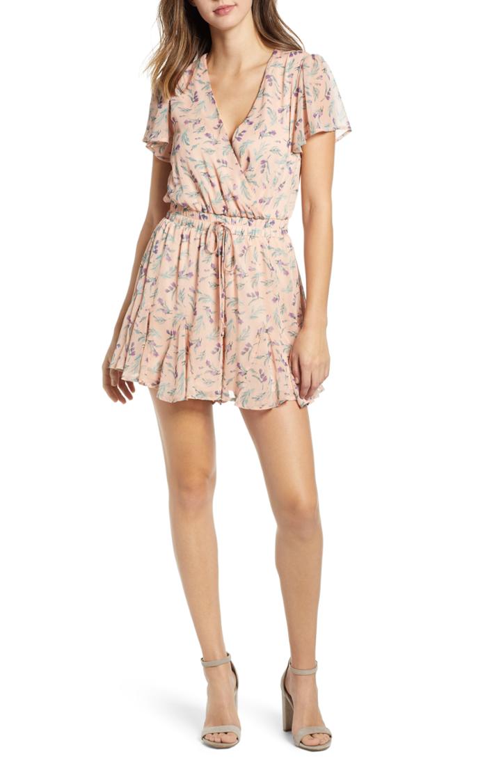 Women's Row A Floral Print Romper - Coral
