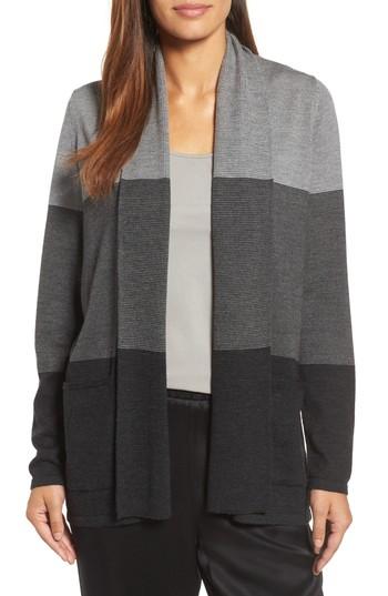 Women's Eileen Fisher Colorblock Merino Wool Cardigan - Grey