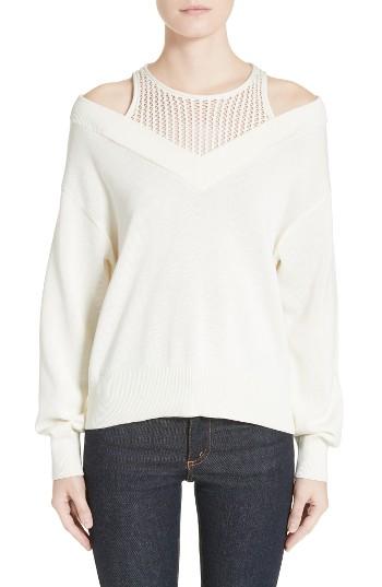 Women's T By Alexander Wang Cotton Blend Sweater With Inner Tank - Ivory