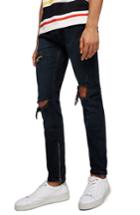 Men's Topman Ripped Stacker Stretch Skinny Fit Jeans X 32 - Blue