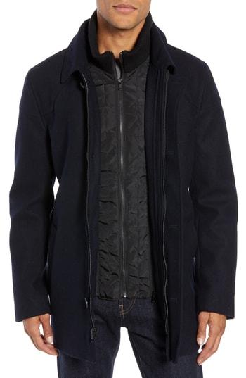 Men's Vince Camuto Melton Car Coat With Removable Bib - Blue