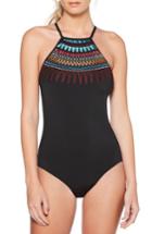 Women's Laundry By Shelli Segal Embroidered One-piece Swim Suit - Black