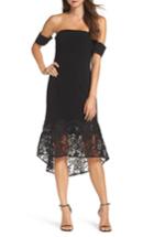 Women's Sachin & Babi Noir Indure Lace Hem Off The Shoulder Dress