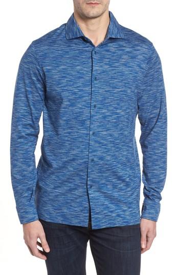 Men's Bugatchi Regular Fit Stripe Knit Sport Shirt - Blue
