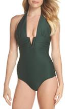Women's Heidi Klein V-bar One-piece Halter Swimsuit - Green