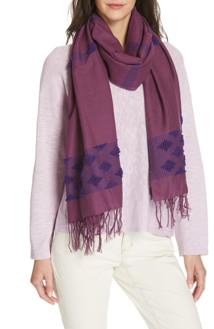 Women's Eileen Fisher Embroidered Silk Scarf, Size - Brown