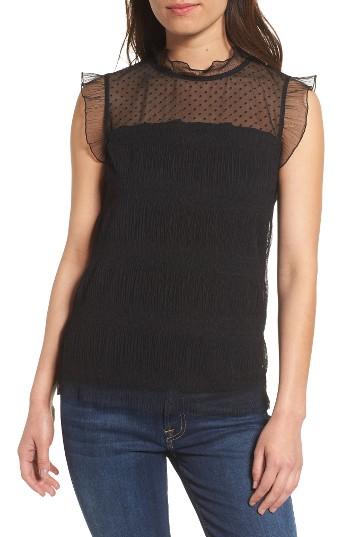 Women's Chelsea28 Ruffle Mock Neck Mesh Blouse