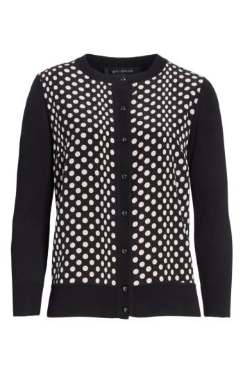 Women's St. John Collection Polka Dot Cardigan, Size - Black