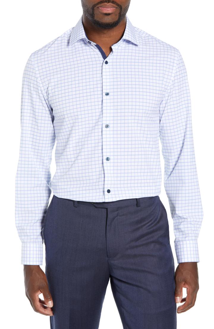 Men's W.r.k Trim Fit 4-way Stretch Check Dress Shirt - White