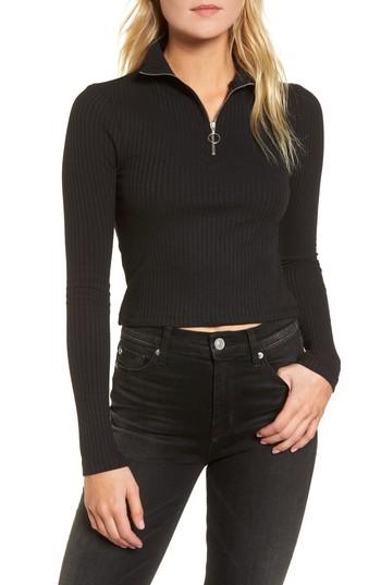 Women's Topshop Zip Rib Knit Crop Top Us (fits Like 2-4) - Black
