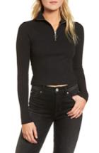 Women's Topshop Zip Rib Knit Crop Top Us (fits Like 2-4) - Black