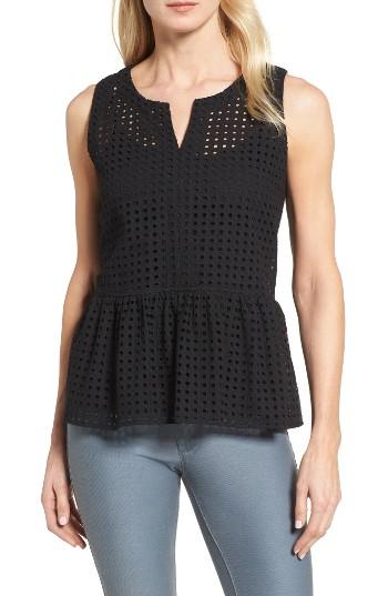 Women's Halogen Eyelet Tank - Black