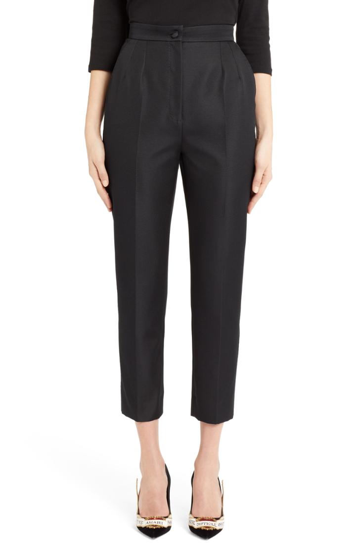 Women's Dolce & Gabbana Pleated Silk Blend Skinny Pants Us / 40 It - Black