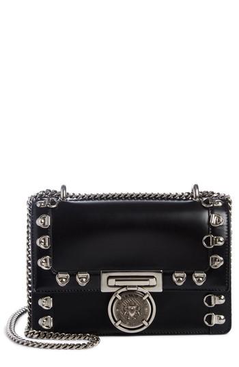 Balmain Stud Glace Leather Box Shoulder Bag - Black