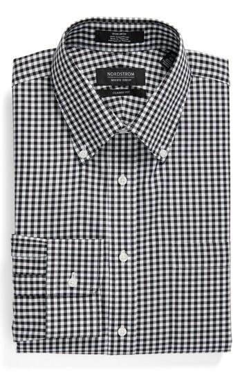 Men's Nordstrom Men's Shop Classic Fit Non-iron Gingham Dress Shirt - 34 - Black (online Only)