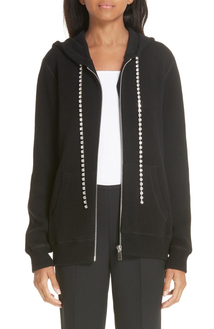 Women's Michael Kors Crystal Drawstring Cashmere Blend Hoodie - Black