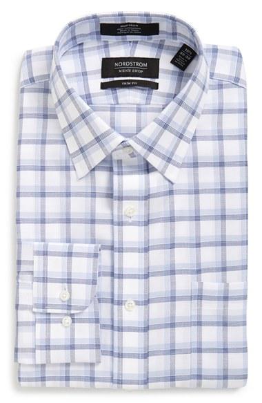 Men's Nordstrom Men's Shop Trim Fit Non-iron Check Dress Shirt .5 32/33 - Blue