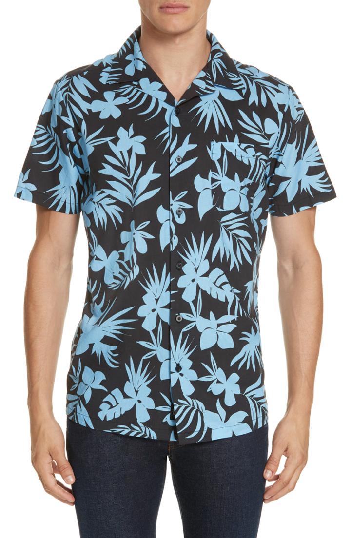Men's Onia Hibiscus Print Camp Shirt - Black