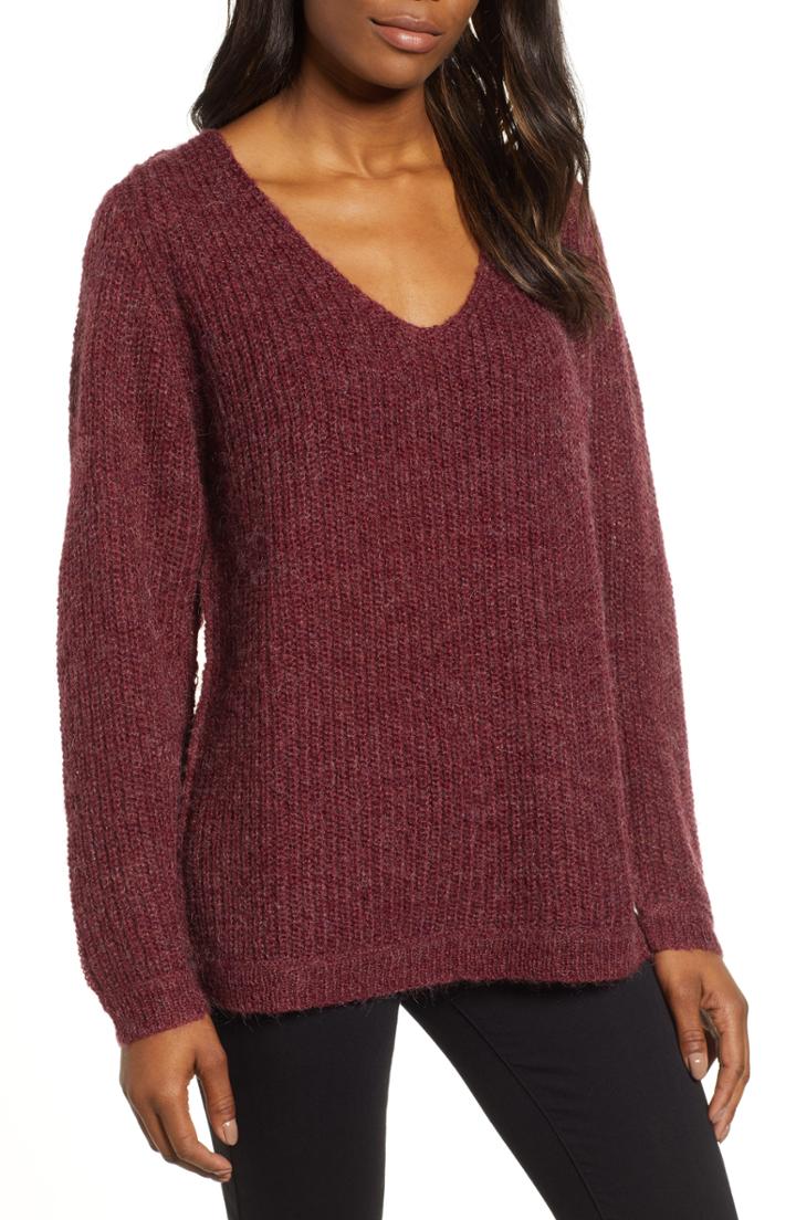 Women's Caslon Seam Detail V-neck Tunic - Burgundy