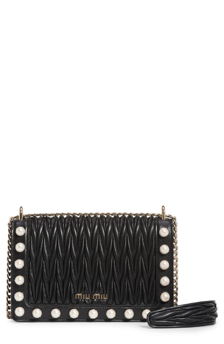 Miu Miu Imitation Pearl & Matelasse Leather Crossbody Bag -