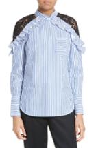 Women's Self-portrait Lace Shoulder Stripe Shirt