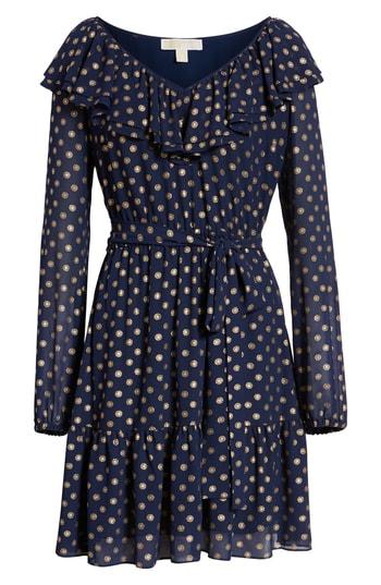 Women's Michael Michael Kors Sun Print Ruffle Dress - Blue