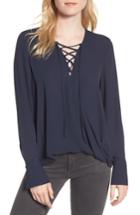 Women's Trouve Lace-up Top, Size - Blue