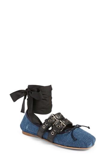 Women's Miu Miu Lace-up Ballerina Flat Us / 37eu - Blue