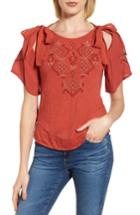 Women's Lucky Brand Tie Shoulder Embroidered Top - Red