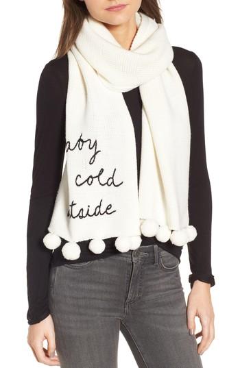Women's Kate Spade New York Baby It's Cold Outside Pom Muffler, Size - White
