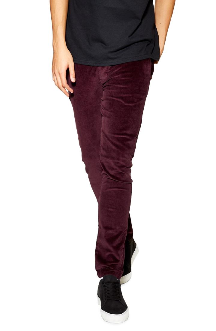 Men's Topman Stretch Skinny Fit Corduroy Pants X 32 - Burgundy
