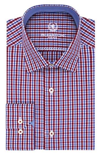 Men's Bugatchi Trim Fit Plaid Dress Shirt - Red