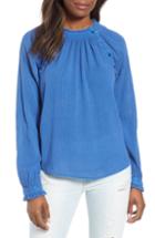 Women's Tdc Knot Front Stripe Linen Blend Blouse - Blue