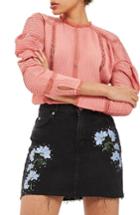 Women's Topshop Floral Embroidered Denim Skirt Us (fits Like 0-2) - Black