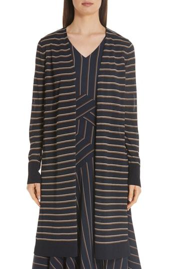 Women's Lafayette 148 New York Long Stripe Cardigan - Blue