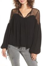 Women's Lost + Wander Misha Lacy Tie Neck Top - Black