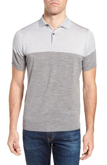 Men's John Smedley Colorblock Merino Wool Polo - Blue