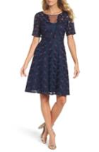 Petite Women's Adrianna Papell Lace Fit & Flare Dress P - Blue