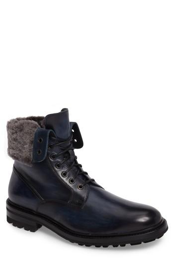 Men's Magnanni Paxton Plain Toe Boot With Genuine Rabbit Fur Cuff M - Blue