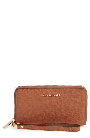 Women's Michael Michael Kors Mercer Large Leather Tech Wristlet - Brown