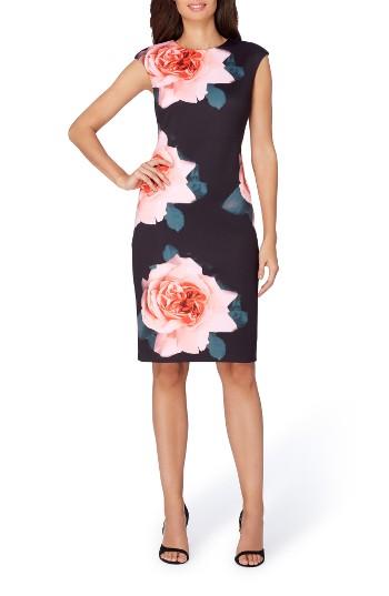 Women's Tahari Floral Sheath Dress - Black
