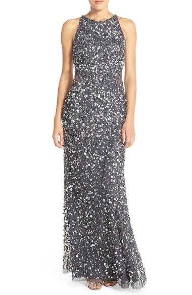 Women's Adrianna Papell Embellished Mesh Gown - Black