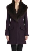 Women's Belle Badgley Mischka 'holly' Faux Fur Collar Boucle Coat - Burgundy