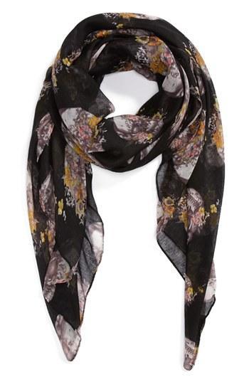 Roffe Accessories Floral Skull Scarf Womens Black One Size