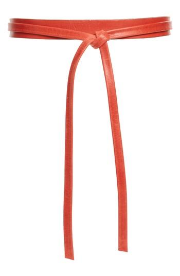 Women's Ada Skinny Leather Wrap Belt, Size - Coral