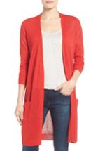 Women's Halogen Long Linen Blend Cardigan - Red