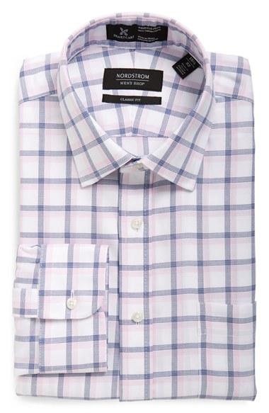 Men's Nordstrom Men's Shop Smartcare(tm) Classic Fit Plaid Dress Shirt .5 35 - Pink