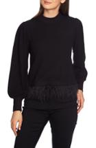 Women's 1.state Mock Neck Feather Hem Top - Black
